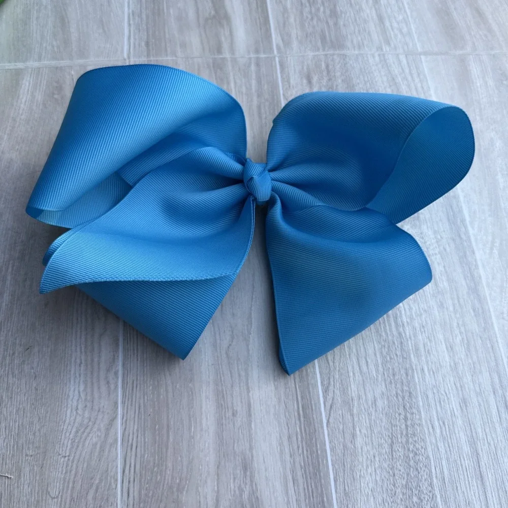 2- 7 Inch Deluxe Grosgrain Hair Bow Clip For Woman And Girls Green And‎ Blue